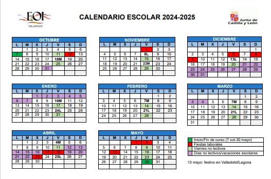 CALENDARIO ESCOLAR 2024-25